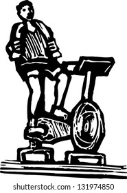 Black and white vector illustration of man on stationary bike