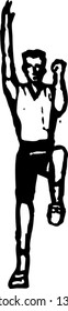 Black and white vector illustration of a man doing aerobic exercise