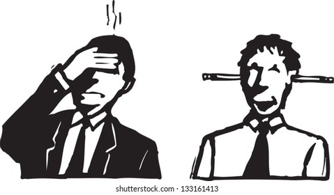 Black and white vector illustration of man with arrow through his head