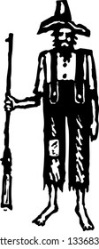 Black and white vector illustration of man with gun