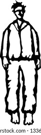 Black and white vector illustration of man wearing pajamas