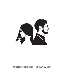 Black and white vector illustration of a man face with womans mask