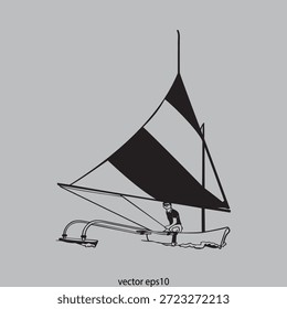 Vetor preto e branco ilustração de um homem velejando