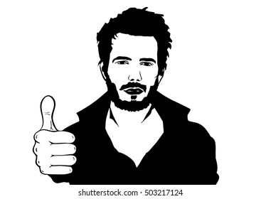 Black and white vector illustration man who shows perfect