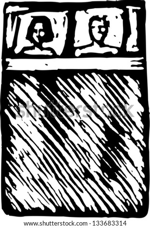 Black and white vector illustration of man and woman in bed