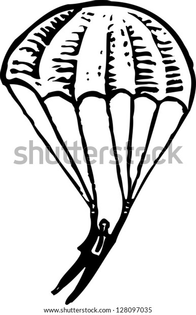 Black White Vector Illustration Man Parachute Stock Vector (Royalty ...