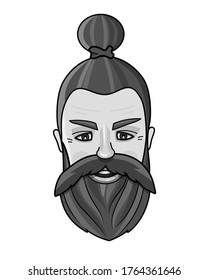 Ilustración vectorial en blanco y negro de la cara del hombre. Icono de Hipster. Hombres sexuales con madera barbuda. Un metro sexual. 