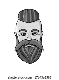 Black and white vector illustration of man's face. Hipster icon. Handsome bearded lumber, metro sexual man. 