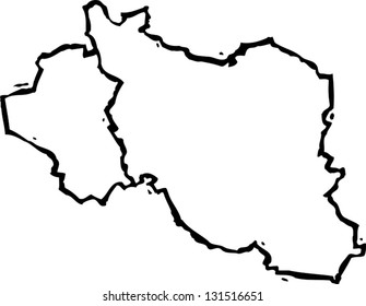 Black and white vector illustration of map of Iraq and Iran