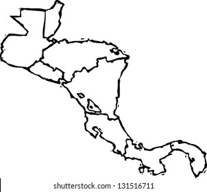 Black and white vector illustration of map of Central America