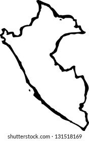 Black and white vector illustration of map of Peru