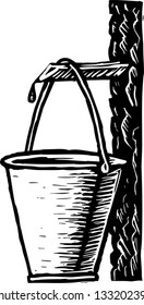 Black And White Vector Illustration Of Maple Syrup Harvest