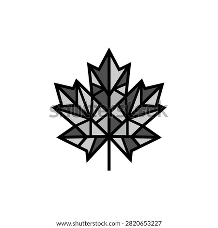 A black and white vector illustration of a maple leaf featuring a geometric mosaic design with triangles and polygonal segments.