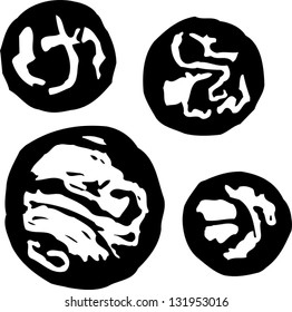 Black and white vector illustration of marbles