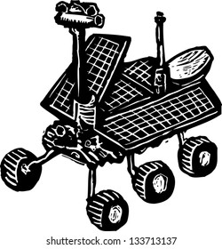 Black and white vector illustration of Mars rover