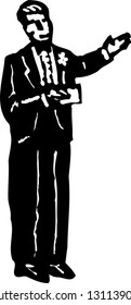 Black and white vector illustration of a master of ceremonies