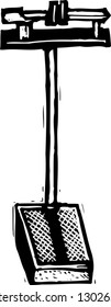 Black and white vector illustration of a medical weight scale