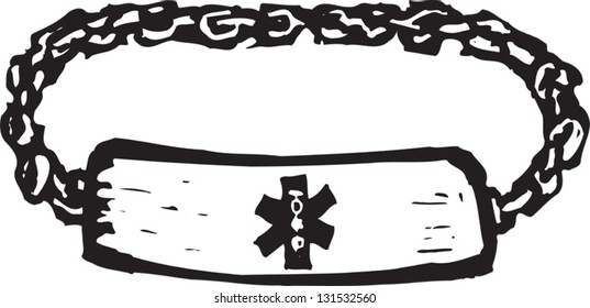 Black and white vector illustration of medical alert bracelet