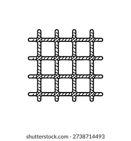 Black and white vector illustration of metal reinforcement mesh grid for concrete construction and building design