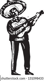 Black and white vector illustration of Mexican mariachi