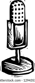 Black and white vector illustration of a microphone