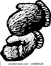 Black and white vector illustration of mittens