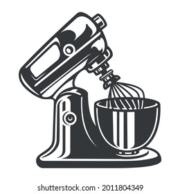 Black and white vector illustration of a mixer on white background.