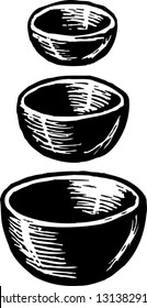 Black and white vector illustration of mixing bowls