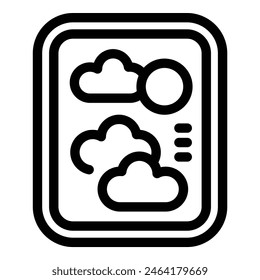 Black and white vector illustration of a mobile app icon depicting cloudy weather