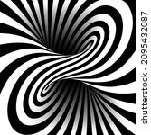 Black and white vector illustration of mobius torus inside view with geometrical hypnotic twisting striped lines. 
