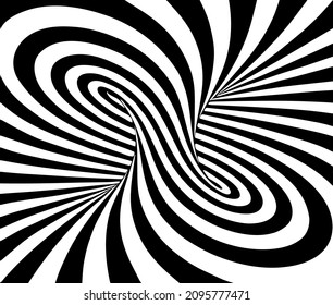 Black and white vector illustration of mobius torus inside view with geometrical hypnotic twisting striped lines. 