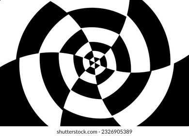 Black and white vector illustration of mobius torus inside view with geometrical hypnotic twisting striped lines.