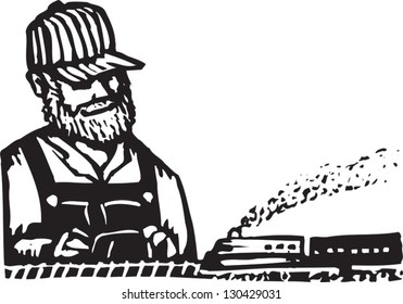 Black and white vector illustration of model train