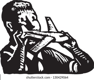 Black and white vector illustration of model airplane