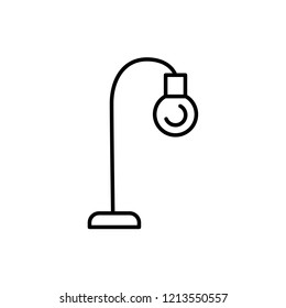 Black and white vector illustration of modern bulb table lamp. Line icon of industrial simple desk light fixture. Home and office illumination. Isolated object on white background