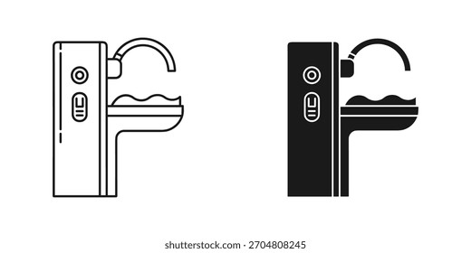 Una Ilustración vectorial en blanco y negro de un dispensador de agua moderno, aislado sobre un fondo blanco. Este diseño de arte de línea simple es perfecto para cualquier necesidad del proyecto.