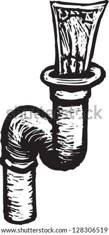 Black and white vector illustration of money in a drain