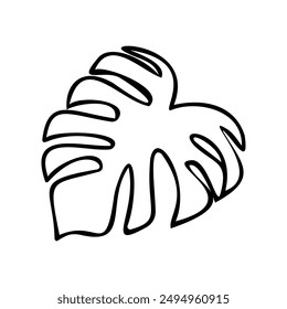Black and white vector illustration of a Monstera leaf. Ideal for tropical-themed designs, botanical patterns, and decorative projects. Perfect for print, digital media, and creative artworks