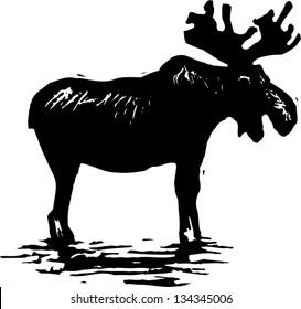 Black and white vector illustration of a moose