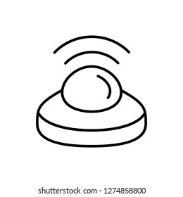 Black & white vector illustration of motion security sensor. Line icon of floor or ceiling light fixture. Isolated object on white background