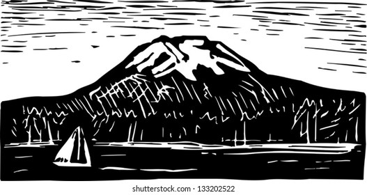 Black and white vector illustration of mount Rainier
