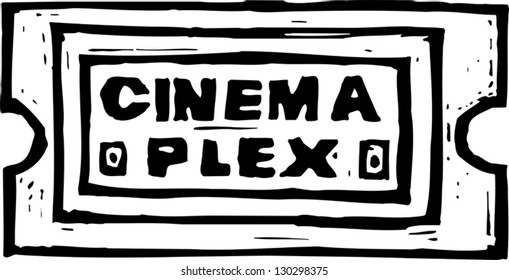 Black and white vector illustration of a movie ticket