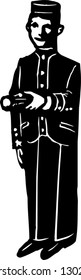 Black And White Vector Illustration Of Movie Or Theater Usher