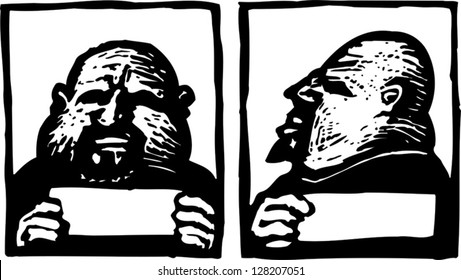 Black and white vector illustration of mug shot