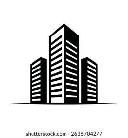 Black and white vector illustration of multiple skyscrapers, ideal for urban and business-themed graphics.