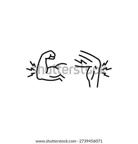 Black and white vector illustration muscle and joint pain symptom icons related to influenza body aches medical outline design