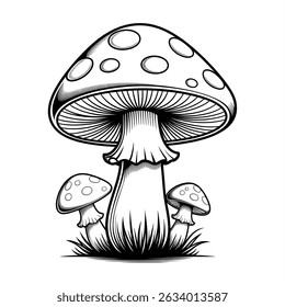 Black and white vector illustration of mushroom