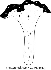 Black and white vector illustration - mushroom,stellate, mystical, lunar, stars. The image is made in a graphic style.
The image is suitable for prints, logos, fabric printing