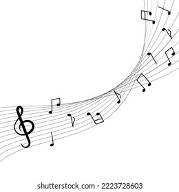 black and white vector illustration of music notes and clef