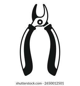 Black and white vector illustration of a nail clipper showing open blades, isolated on a white background